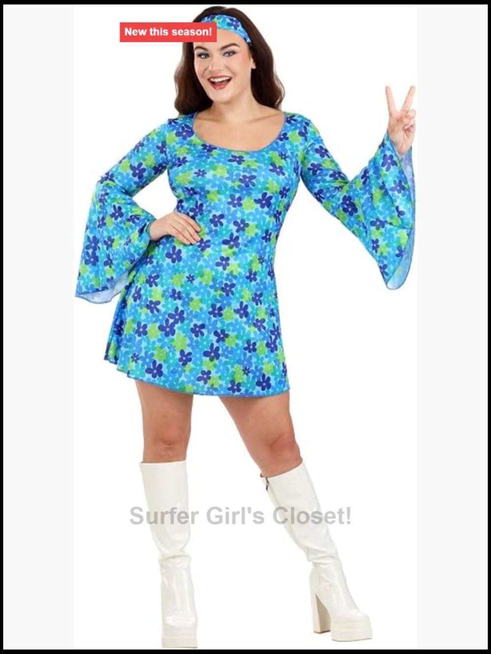 Women's 70s Hippie Costume Floral Print Mini Dress Scoop Neck